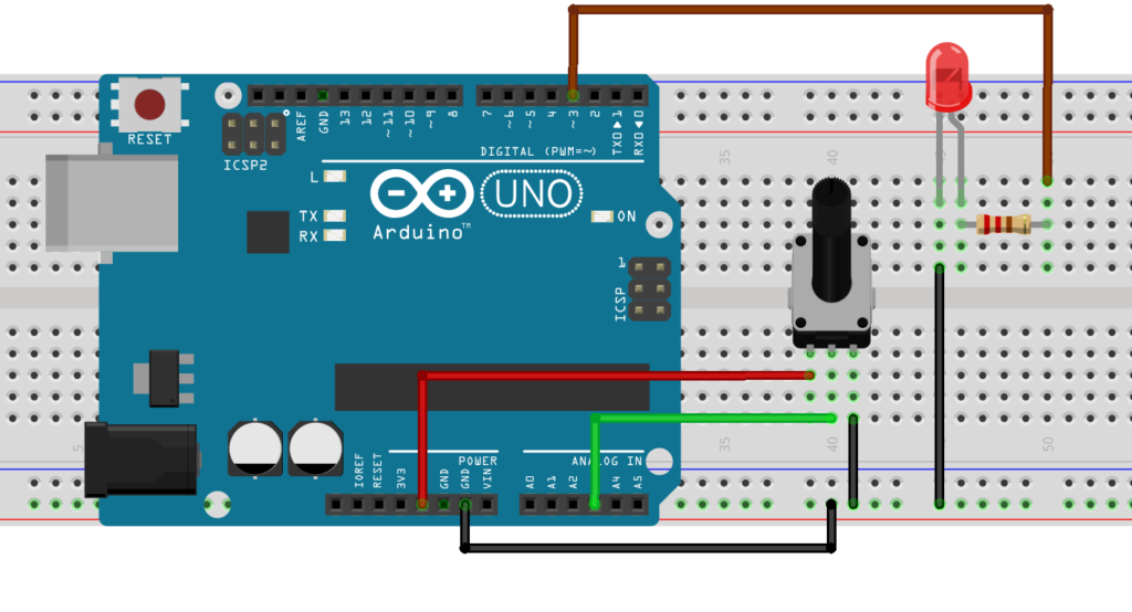 Led Brightness using Analog (potentiometer) Arduino